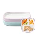 Ello Clean Start Ceramic Toddler Plates with Sleeves, 2 Pack, Sugarplum