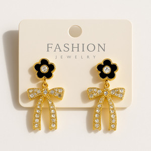 eloria gold plated flower  bow drop earrings white zircon alloy stud earring