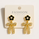ELORIA Gold Plated Flower & Bow Drop Earrings White Zircon Alloy Stud Earring