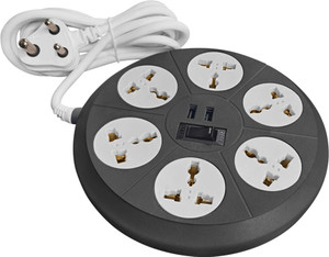 elove multi plug socket extension board-with 6 outlets 2 usb port extension power cord 10 a three pin socket
