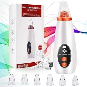 4-in-1 blackhead remover vacuum  electric pore cleaner with adjustable suction amp interchangeable heads - facial device for men amp women white