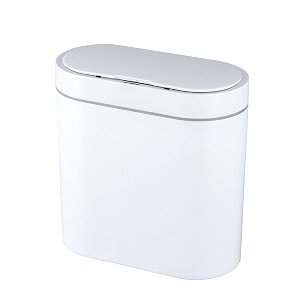 elpheco touchless motion sensor dustbin with slow descent  10 litres  odour seal waterproof trash can for bathroom bedroom kitchen office white