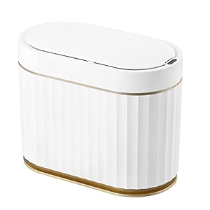 elpheco table top touchless motion sensor dustbin with slow descent  5 litres  odour seal waterproof trash can for bathroom bedroom kitchen office white golden