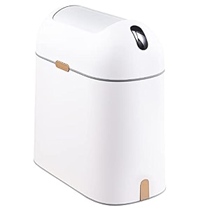 elpheco touchless motion sensor dustbin with slow descent  75 litres  odour seal waterproof trash can for bathroom bedroom kitchen office white golden