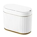 ELPHECO Table Top Touchless Motion Sensor Dustbin with Slow Descent | 5 Litres | Odour Seal Waterproof Trash Can for Bathroom, Bedroom, Kitchen, Office (White Golden)