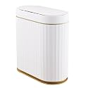 ELPHECO Touchless Motion Sensor Dustbin with Slow Descent | 7.5 Litres | Odour Seal Waterproof Trash Can for Bathroom, Bedroom, Kitchen, Office (White Golden)