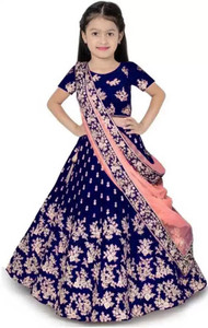 elqpri girls lehenga choli ethnic wear embroidered lehenga choli and dupatta set blue pack of 1