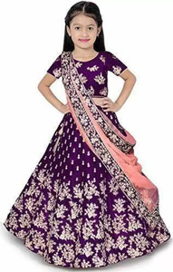 elqpri girls lehenga choli ethnic wear embroidered lehenga choli and dupatta set purple pack of 1