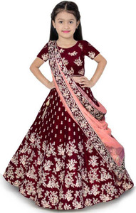 elqpri girls lehenga choli ethnic wear embroidered lehenga choli and dupatta set maroon pack of 1