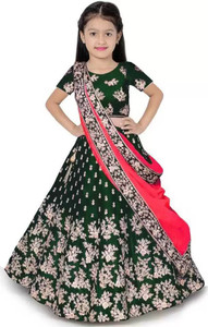 elqpri girls lehenga choli ethnic wear embroidered lehenga choli and dupatta set green pack of 1
