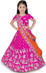 elqpri girls lehenga choli ethnic wear embroidered lehenga choli and dupatta set pink pack of 1