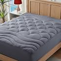 ELVEN HOME King Mattress Pad for Back &amp; Hip Pain Relief, Pillow Top Cooling Bed Topper Quilted Fitted, Hotel Quality Deep Pocket Soft King Mattress Protector Cover Washable (78x80 inch, Grey)