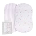 Ely’s &amp; Co. Bassinet Sheets, Baby Girl Fitted Bassinet Mattress Sheet Set - 2 Pack, 100% Jersey Knit Cotton, fits Oval, Hourglass and Rectangle Mattress, Pink Butterly + Stripe, 32”x16”x3”
