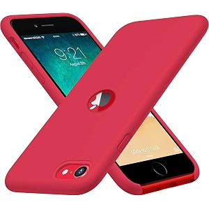 elzzi microfiber logo cut cover compatible for iphone 7 case cushion liquid soft silicone gel rubber phone cases non-slip full body protective shockproof back cover red