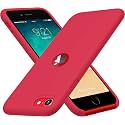 Elzzi Microfiber Logo Cut Cover Compatible for iPhone 7 Case Cushion Liquid Soft Silicone Gel Rubber Phone Cases Non-Slip Full Body Protective Shockproof Back Cover, Red