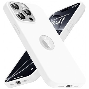 elzzi microfiber logo cut cover compatible for iphone 15 pro case liquid silicone cases full body 4 layer protective covers shockproof back cover with high raised camera lips- white