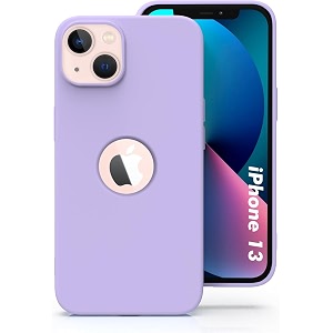 elzzi microfiber logo cut cover compatible for iphone 13 case cushion liquid soft silicone gel rubber phone cases non-slip full body protective shockproof back cover 61 inch purple