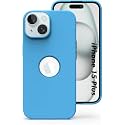Elzzi Microfiber Logo Cut Cover Compatible for iPhone 15 Plus Case Liquid Silicone Covers Shockproof Back Cover with High Raised Camera Lips - Aqua Blue