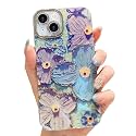 Elzzi Compatible with iPhone 14 Case Flower Oil Painting Cute Colorful Blue Ray Bumper with Full Camera Protection Shockproof PC+TPU Glossy Shiny Cover for Girls Women, Blue