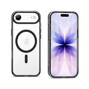 elzzi translucent clear back cover compatible with iphone 17 air pc shockproof scratch resistant non-yellowing support mag-safe wireless magnetic charging case - black