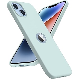 elzzi liquid silicone cover compatible with iphone 14 case 61 inch 3 layer microfiber logo cut lining covers phone cases full body protective wireless charging shockproof back cover mint green