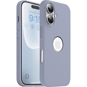 elzzi microfiber logo cut cover compatible for iphone 16 case liquid silicone covers shockproof back cover with high raised camera lips - lavender grey