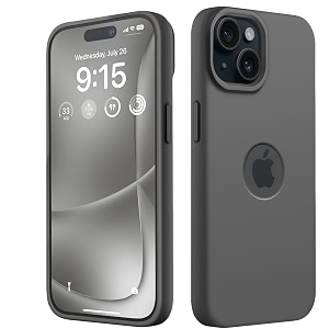 elzzi microfiber logo cut cover compatible for iphone 14 case liquid silicone covers shockproof back cover with high raised camera lips - space grey