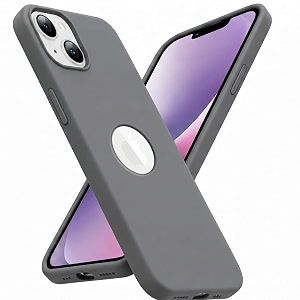 elzzi microfiber logo cut cover compatible for iphone 14 case liquid silicone covers shockproof back cover with high raised camera lips - dark grey