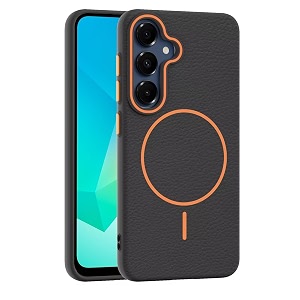 elzzi magnetic case for samsung galaxy a16 lychee texture compatible with magsafe premium pctpu back cover with anti-yellow microfiber inner lining shockproof slim protective phone case black