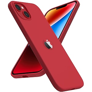 elzzi liquid silicone cover compatible with iphone 14 case 61 inch 3 layer microfiber logo cut lining covers phone cases full body protective wireless charging shockproof back cover red