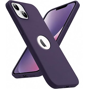 elzzi microfiber logo cut cover compatible for iphone 13 case cushion liquid soft silicone gel rubber phone cases non-slip full body protective shockproof back cover 61 inch deep purple