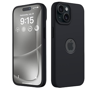 elzzi microfiber logo cut cover compatible for iphone 14 case liquid silicone covers shockproof back cover with high raised camera lips - black