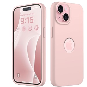 elzzi microfiber logo cut cover compatible for iphone 14 case liquid silicone covers shockproof back cover with high raised camera lips - sand pink