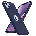 Elzzi Microfiber Logo Cut Cover Compatible for iPhone 14 Case Liquid Silicone Covers Shockproof Back Cover with High Raised Camera Lips - Navy Blue