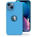 Elzzi Microfiber Logo Cut Cover Compatible for iPhone 13 Case Cushion Liquid Soft Silicone Gel Rubber Phone Cases Non-Slip Full Body Protective Shockproof Back Cover 6.1 inch, Aqua