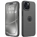 Elzzi Microfiber Logo Cut Cover Compatible for iPhone 14 Case Liquid Silicone Covers Shockproof Back Cover with High Raised Camera Lips - Space Grey