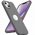 Elzzi Microfiber Logo Cut Cover Compatible for iPhone 14 Case Liquid Silicone Covers Shockproof Back Cover with High Raised Camera Lips - Dark Grey