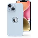 Elzzi Microfiber Logo Cut Cover Compatible for iPhone 14 Case Liquid Silicone Covers Shockproof Back Cover with High Raised Camera Lips - Mist Blue