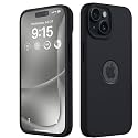 Elzzi Microfiber Logo Cut Cover Compatible for iPhone 14 Case Liquid Silicone Covers Shockproof Back Cover with High Raised Camera Lips - Black