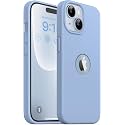 Elzzi Microfiber Logo Cut Cover Compatible for iPhone 14 Case Liquid Silicone Covers Shockproof Back Cover with High Raised Camera Lips - Official Blue
