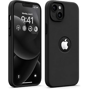 elzzi microfiber logo cut cover compatible for iphone 13 case cushion liquid soft silicone gel rubber phone cases non-slip full body protective shockproof back cover 61 inch black