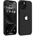 Elzzi Microfiber Logo Cut Cover Compatible for iPhone 13 Case Cushion Liquid Soft Silicone Gel Rubber Phone Cases Non-Slip Full Body Protective Shockproof Back Cover 6.1 inch, Black
