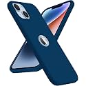 Elzzi Microfiber Logo Cut Cover Compatible for iPhone 14 Case Liquid Silicone Covers Shockproof Back Cover with High Raised Camera Lips - Cosmos Blue