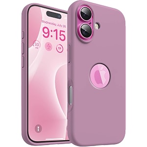elzzi microfiber logo cut cover compatible for iphone 16 case liquid silicone covers shockproof back cover with high raised camera lips - lilac