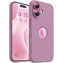Elzzi Microfiber Logo Cut Cover Compatible for iPhone 16 Case Liquid Silicone Covers Shockproof Back Cover with High Raised Camera Lips - Lilac