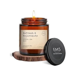 em5 refresh amp rejuvenate aromatherapy scented candle  citrus amp sea salt  100 natural wax  upto 40 hours of clean burning  smokeless amp non-toxic candles  100gm