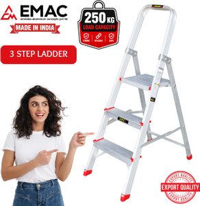 emac aluminium 3 steps folding ladder for home shop  office use slip resistant step aluminium ladder
