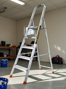 emac aluminium heavy-duty 5 steps ladder for home-518 feet158 cm anti slip folding aluminium ladder