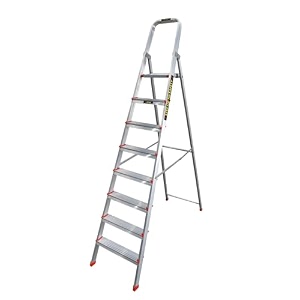 emac aluminium ladder with safety locking mechanism- foldable design  heavy-duty 1408 cm 403 ft alloy with non-slip steps rust free and extra safety hinges for home and outdoors 4-steps