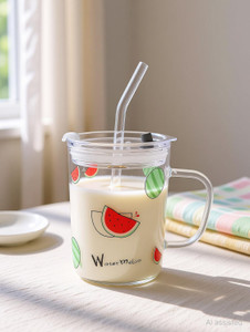 EMAILYA RETAILS Printed Milk Glass Sipper Jar